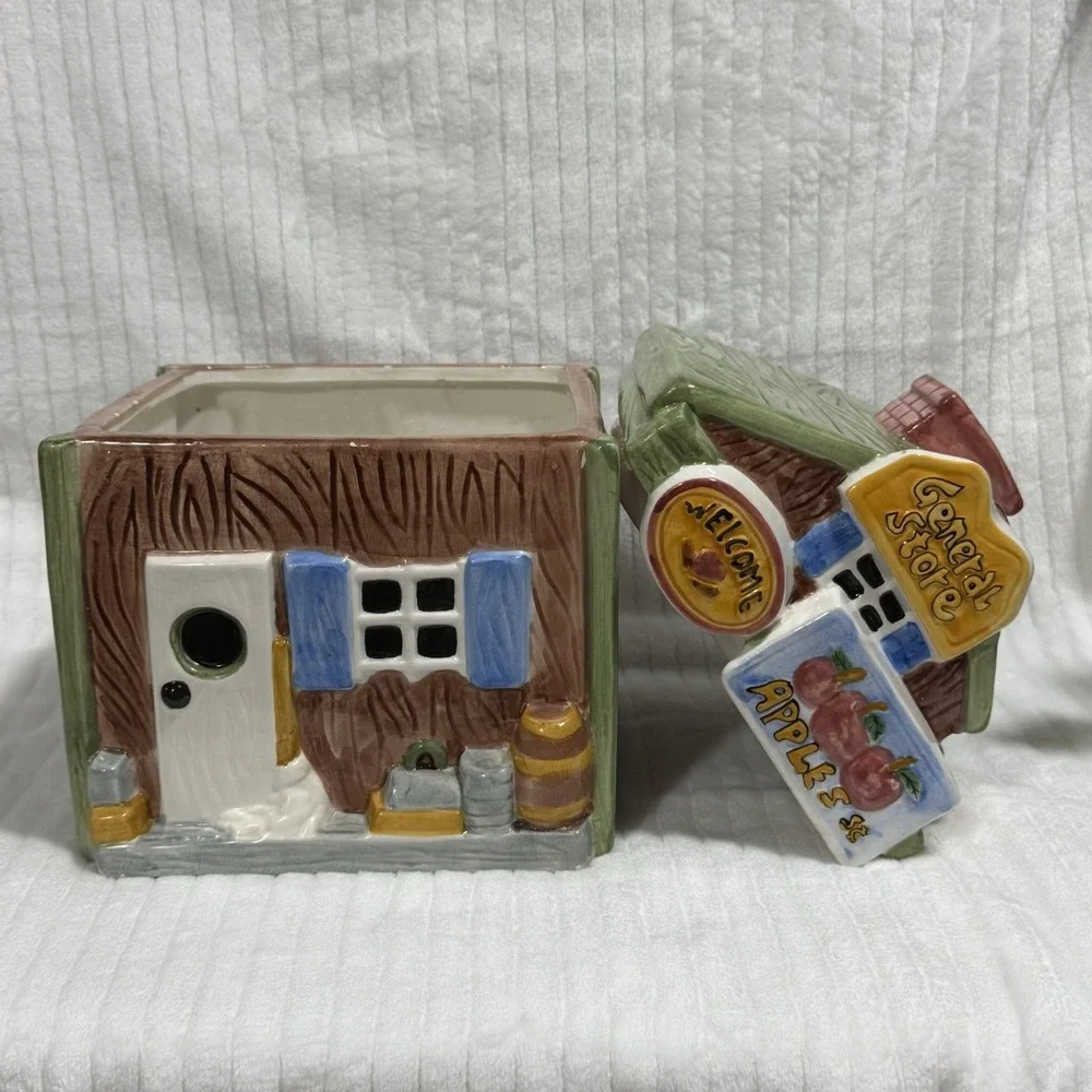 Ceramic General Store Cookie Jar Canister Apple Country Farmhouse Kitchen Decor